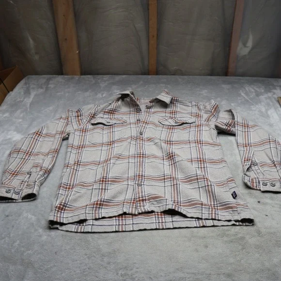Patagonia Shirt Mens Medium Brown Plaid Long Sleeve Fjord Flannel Organic Cotton - Picture 1 of 12